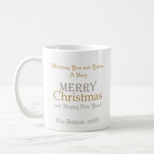 Mug de Noël Joyeux en or et en argent customisé (Gauche)