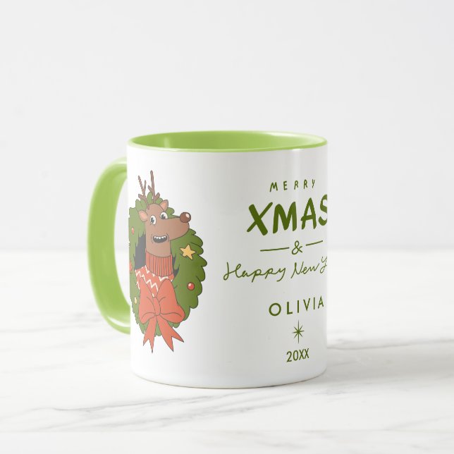Mug de Noël personnalisé avec rennes | Fêtes (Devant gauche)
