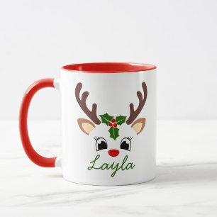 Mug de Noël personnalisé Renne Vacances mignonne