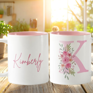 Mug de nom floral rose illustré