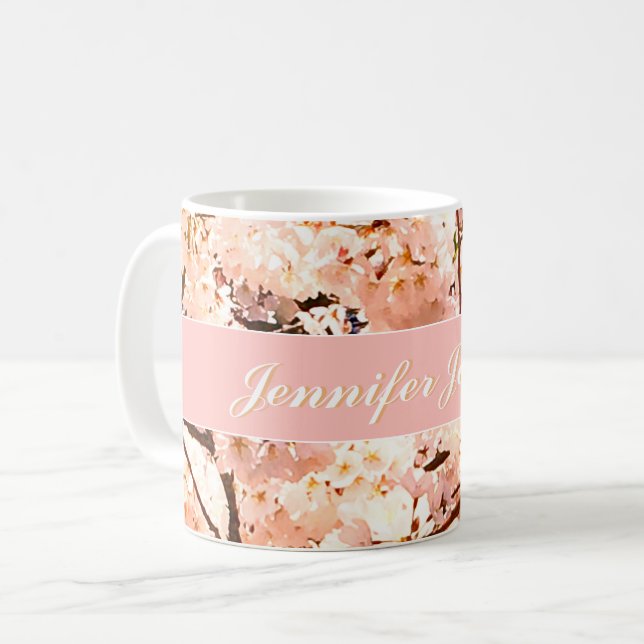 Mug de nom floral rose personnalisé (Devant gauche)