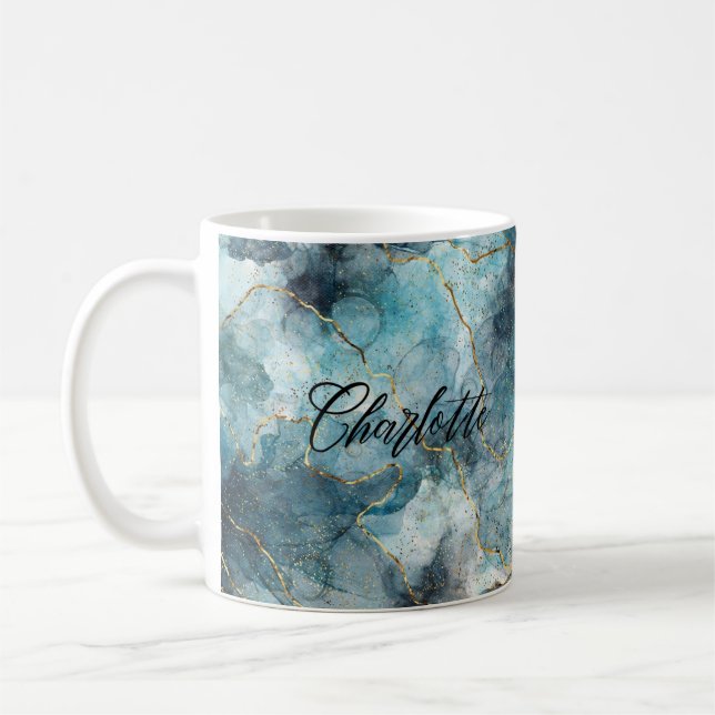Mug de nom personnalisé Blue Gold (Gauche)