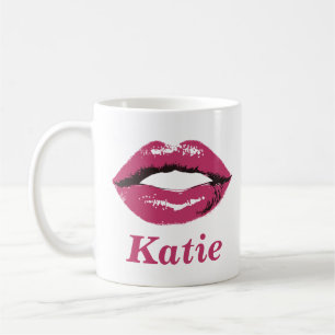 Mug de nom personnalisé élégant avec lèvres roses