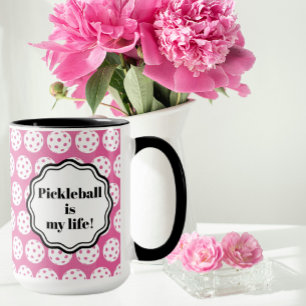 Mug De Pickleball Rose Et Blanc Personnalisé