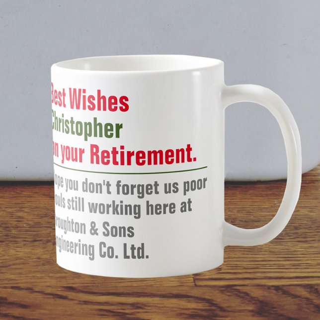 Mug de retraite avec nom et message personnel (Créateur téléchargé)