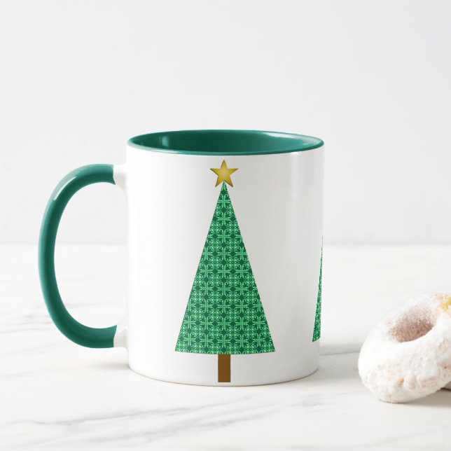 Mug de sapin de Noël moderne, vert foncé Arabesque (Avec donut)