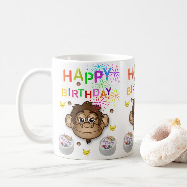 Mug de singe joyeuse Mug d'anniversaire (Avec donut)