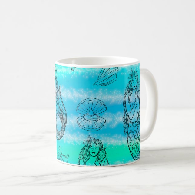 Mug de sirène, Coupe de café à thème océanique, Ma (Devant droit)