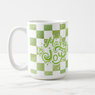 Mug de vacances à carreaux verts « Merry and Joy »