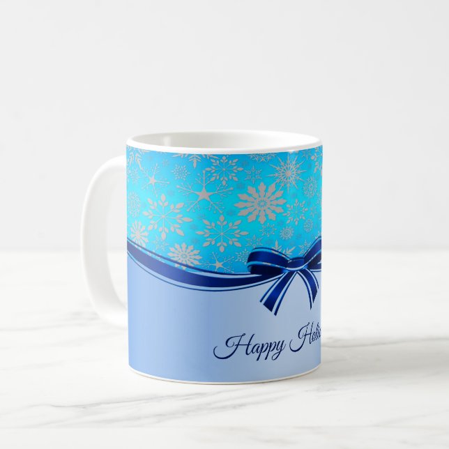 Mug de vacances ruban bleu flocons de neige (Devant gauche)