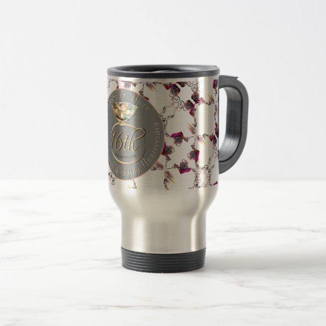 Mug De Voyage 16e anniversaire de Mariage Péridot & Silver Trave (Devant droit)