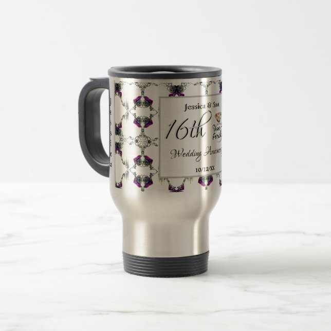 Mug De Voyage 16e anniversaire du Mariage Bougies et fleur de St (Devant gauche)