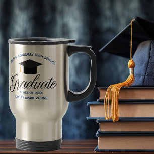 Mug De Voyage 2025 Graduation Blue Gold Custom High School Nom