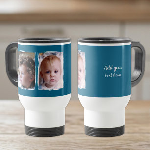 Mug De Voyage 2 texte personnalisé photo blanc bleu