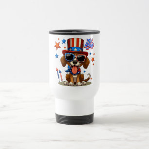 Mug De Voyage 4 juillet chien/chiot mignon, patriotique