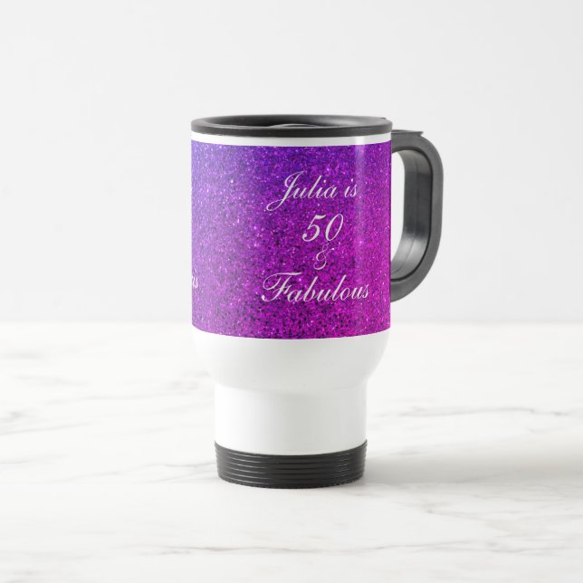 Mug De Voyage 50 Fabuleux Cadeau Anniversaire rose Parties scint (Devant droit)