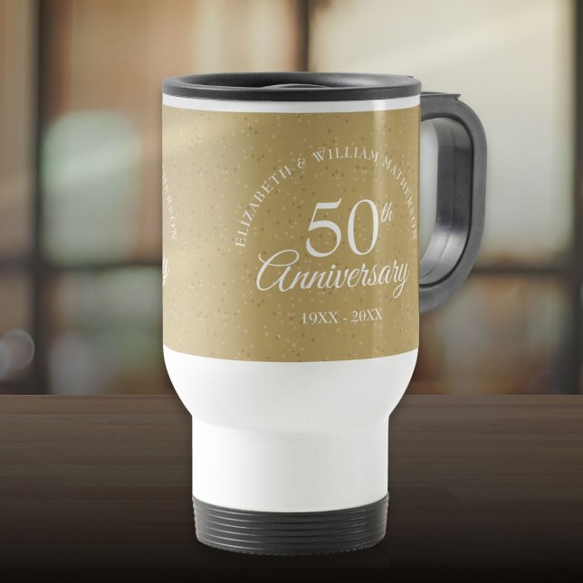 Mug De Voyage 50e Anniversaire de Mariage d'or Confetti (50th Golden Wedding Anniversary Gold Dust Confetti Travel Mug)