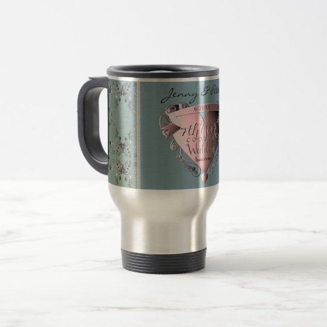Mug De Voyage 7e anniversaire du Mariage Emblème du coeur de cui (Devant gauche)