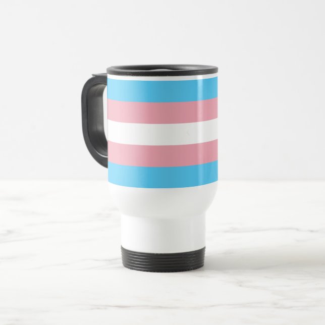 Mug de voyage à rayures roses et bleues (Devant gauche)