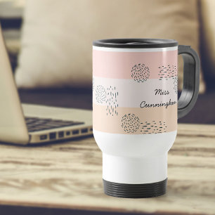 Mug De Voyage Abstrait Doodle Color Block Peach Ivory Jaune