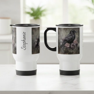 Mug De Voyage Académique Fleur Gothique Corbeau Sombre