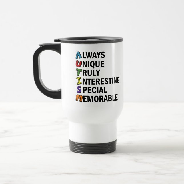 Mug De Voyage Acrostique de Sensibilisation sur l'autisme mûre (Gauche)