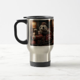 Mug De Voyage  Adorable Panda Figurine on a Vintage Toy Train