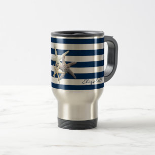 Mug De Voyage Aimable Starfish, Bleu Marine Bleu Bandes Personna