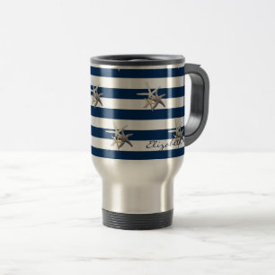 Mug De Voyage Aimable Starfish, Bleu Marine Bleu Bandes Personna