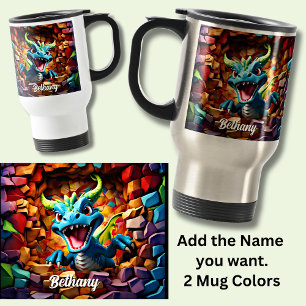 Mug De Voyage Ajouter le nom, Aqua Blue Baby Dragon Brexing Thro