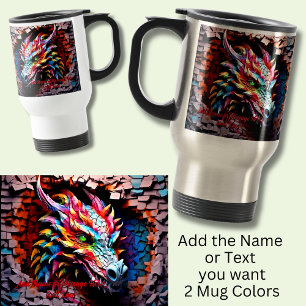Mug De Voyage Ajouter un nom Texte, 3D Rainbow Dragon Cracked Wa