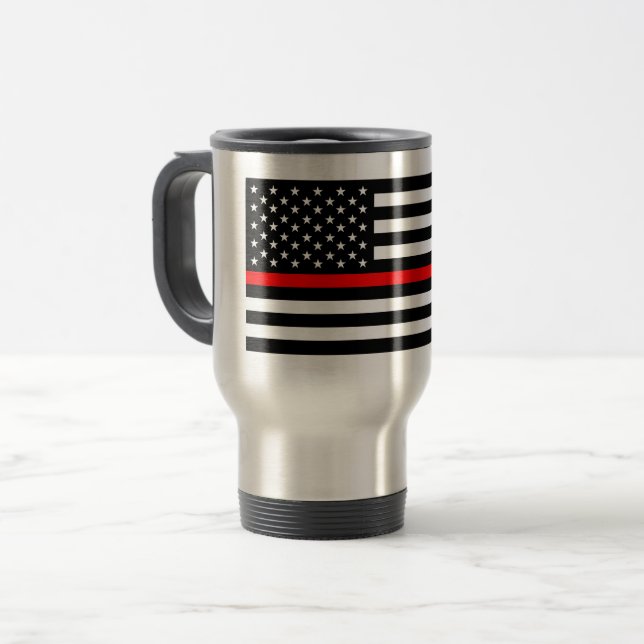 Mug De Voyage amincissez la ligne rouge le sapeur-pompier (Devant gauche)