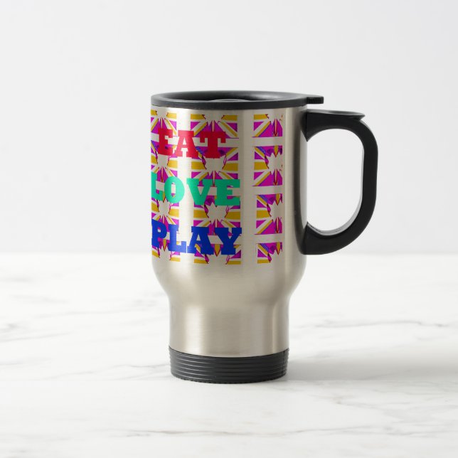 Mug De Voyage Amour Manger Jouer Couleurs du coeur. (Droit)