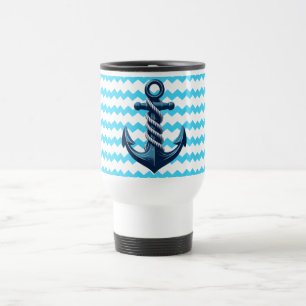 Mug De Voyage Ancrage bleu avec vagues bleues