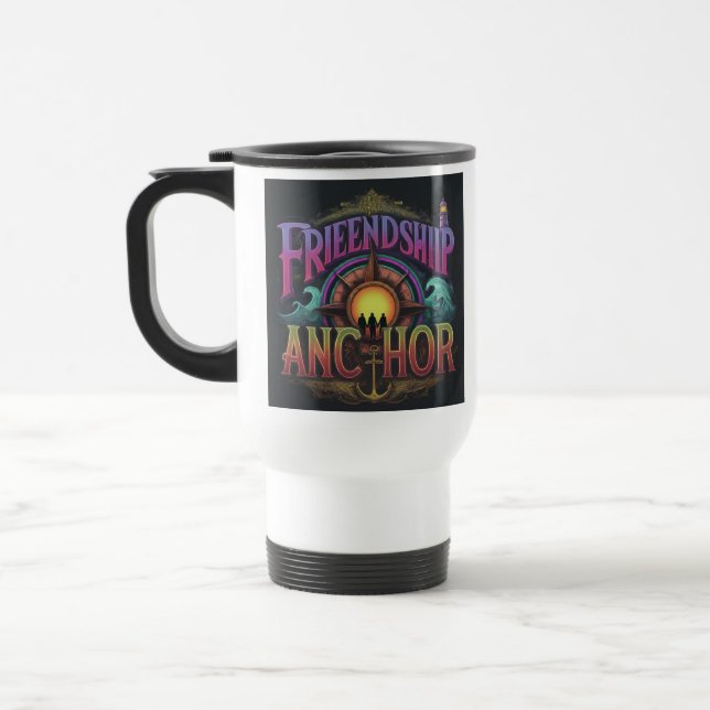 Mug De Voyage "Ancre d'amitié" Canette de café de voyage. (Gauche)