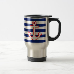 Mug De Voyage Ancre de style nautique sur les bandes