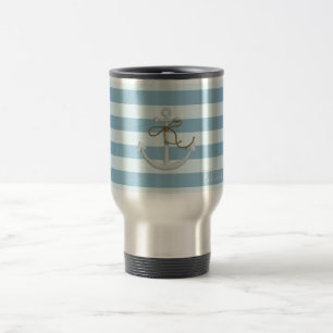 Mug De Voyage Ancre nautique adorable sur rayures bleu clair