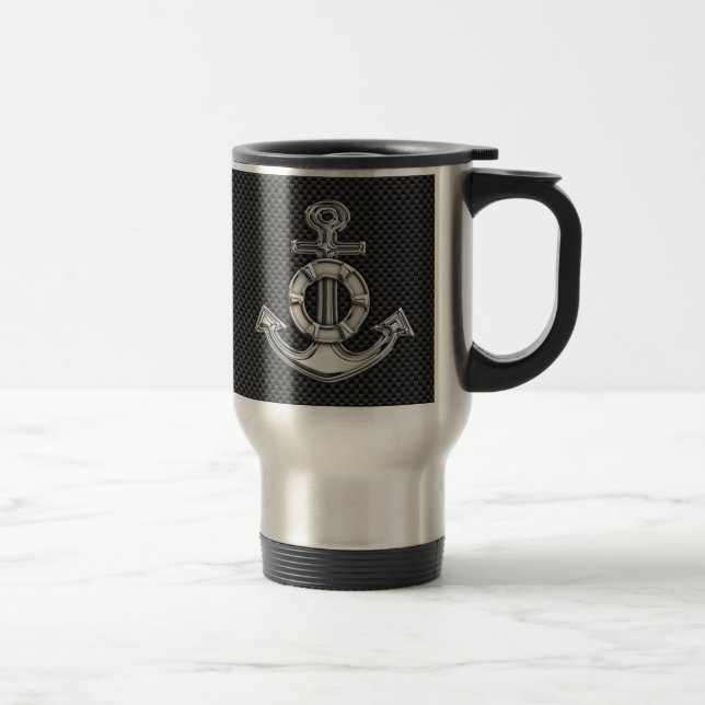 Mug De Voyage Ancre Silver Lifesaver sur fibre de carbone noire (Droit)