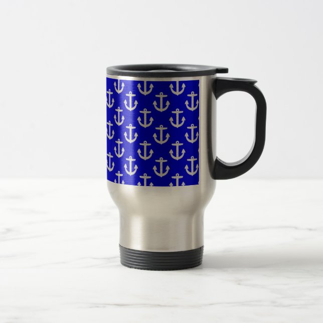 Mug De Voyage Ancres blanches sur Arrière - plan bleu (Droit)