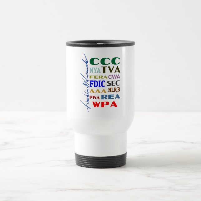 Mug De Voyage Anniversaire de nouveau contrat de Franklin D. (Centre)
