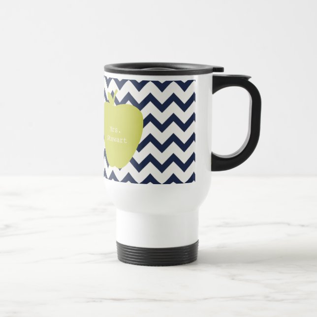 Mug De Voyage Apple et professeur jaunes de Chevron de marine (Droite)