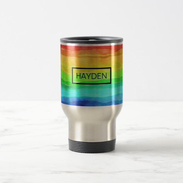 Mug De Voyage Aquarelle arc-en-ciel rayures personnalisées (Centre)