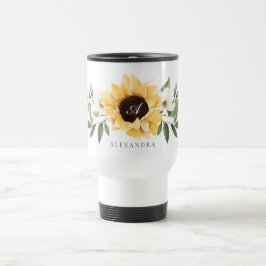 Mug De Voyage Aquarelle jaune tournesols et monogramme Fleur sau