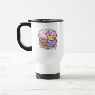 Mug De Voyage Aquarelle Pink Et Purple Donuts Avec Saupoudrages