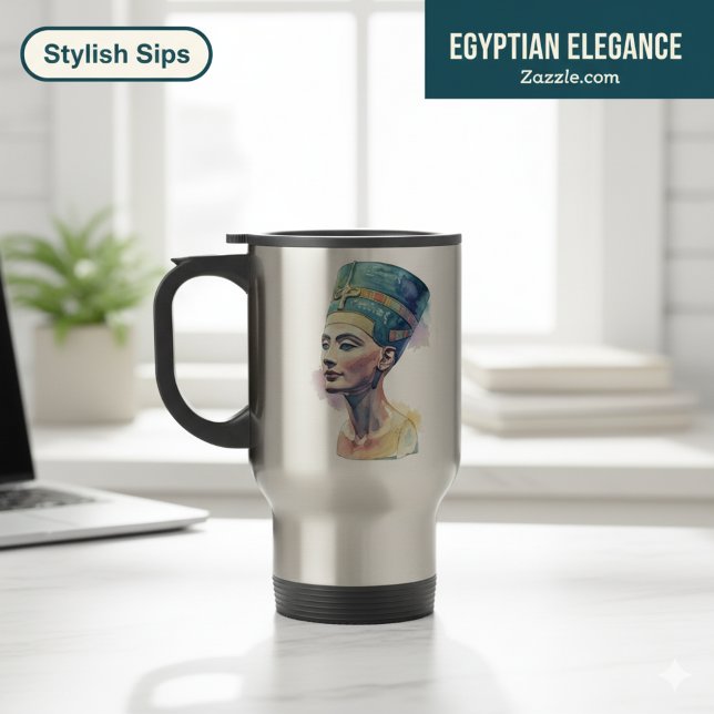 Mug De Voyage Aquarelle Queen Nefertiti (Créateur téléchargé)
