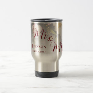 Mug De Voyage Aquarelle rose Roses jaunes, noir flou, Mariage