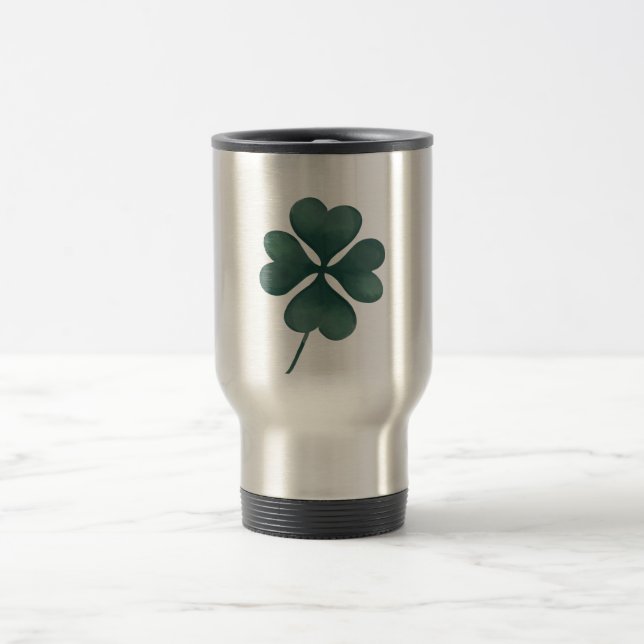 Mug De Voyage Aquarelle verte à quatre feuilles (Centre)