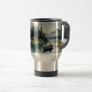 Mug De Voyage Aquarelle Wilderness Fishing Lake in Boat