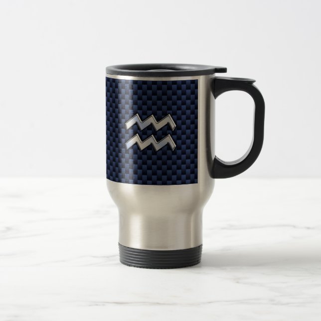 Mug De Voyage Aquarius Zodiac Sign on Royal Blue Carbon Fiber (Droit)