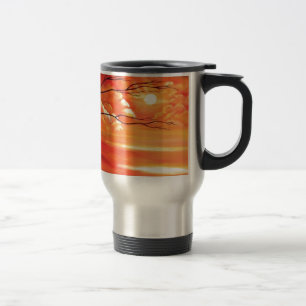 Mug De Voyage Arbre Abstrait et coucher de soleil rouge